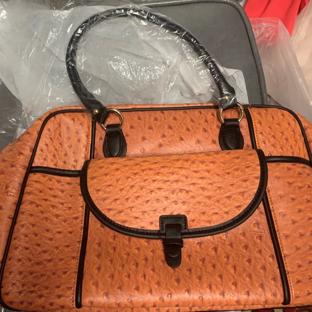 OSTRICH SKIN (Faux) Wknd/Duffle Bag, Orange, *NEW*